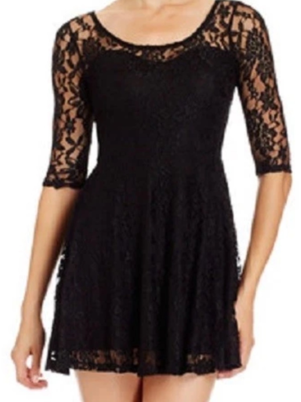 NWT Bebe 2b black lace overlay floral fit flare sexy top dress xs
